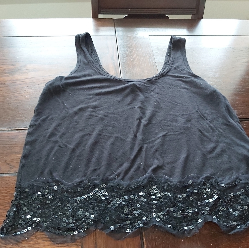 American Eagle Outfitters Black Sequin Hem Tank Top